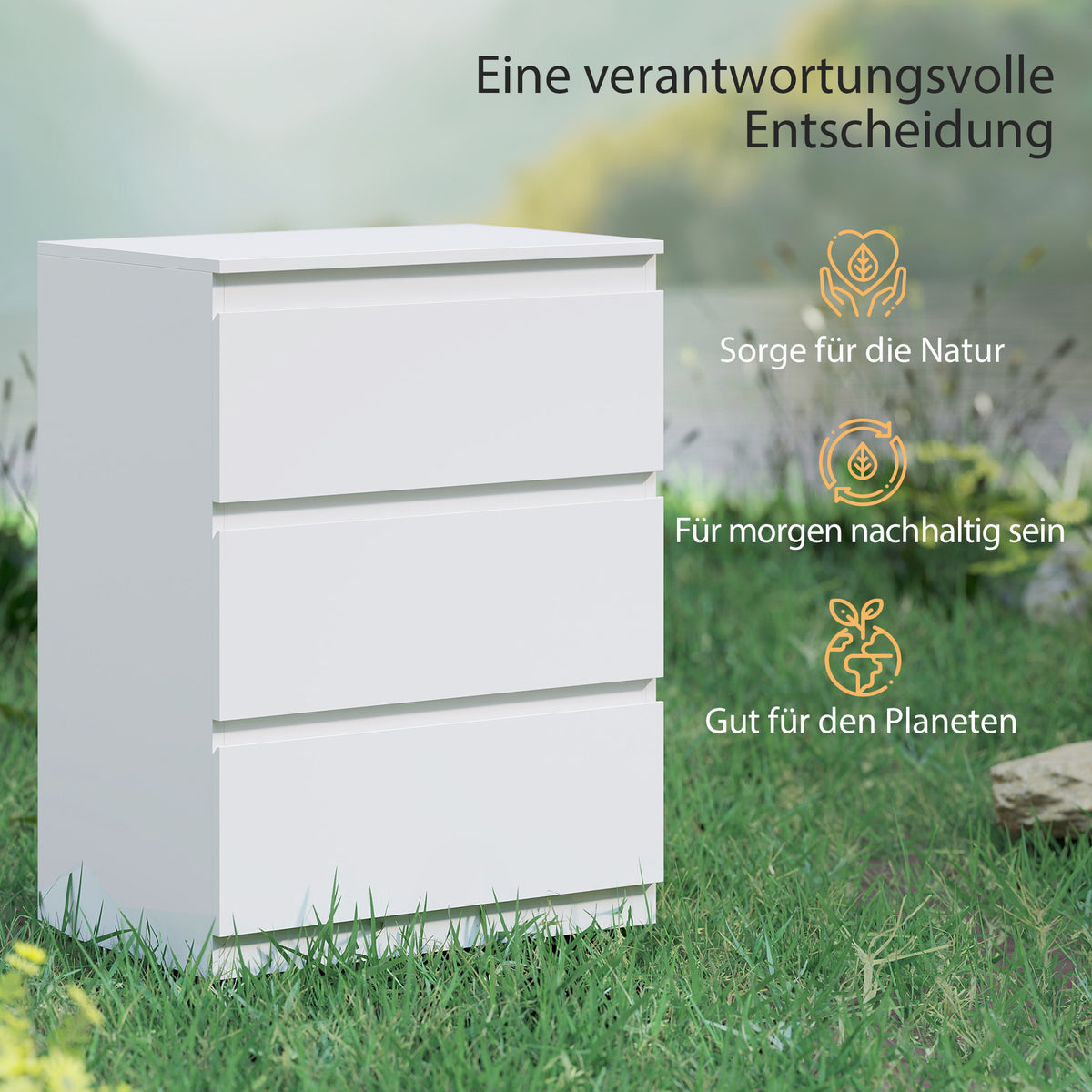 Weiße Kommode mit drei Schubladen