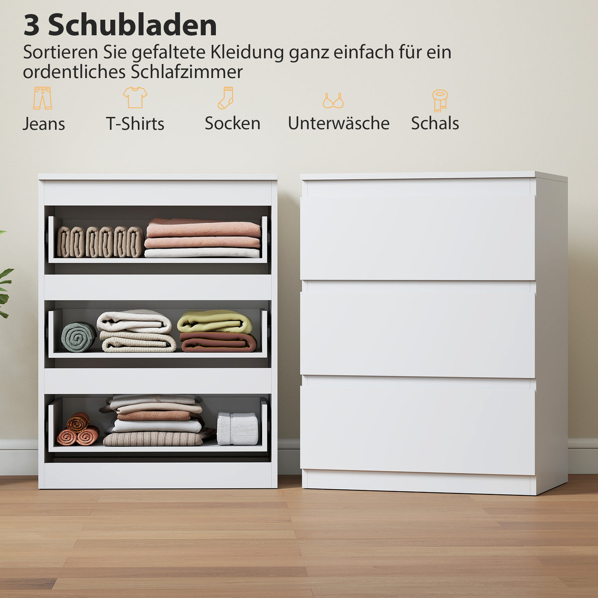 Weiße Kommode mit drei Schubladen