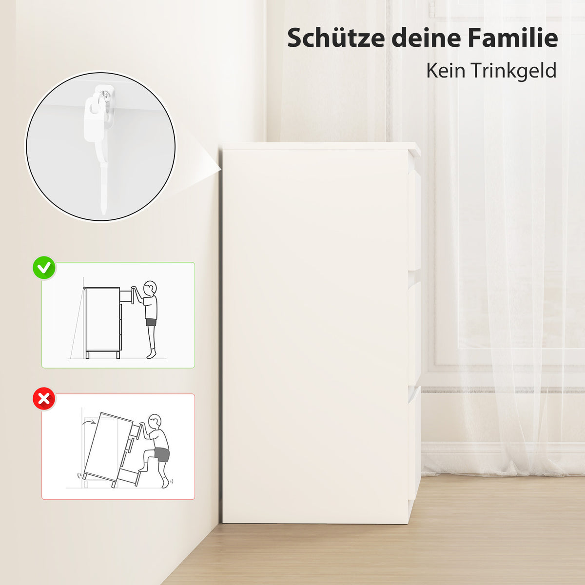 Weiße Kommode mit drei Schubladen