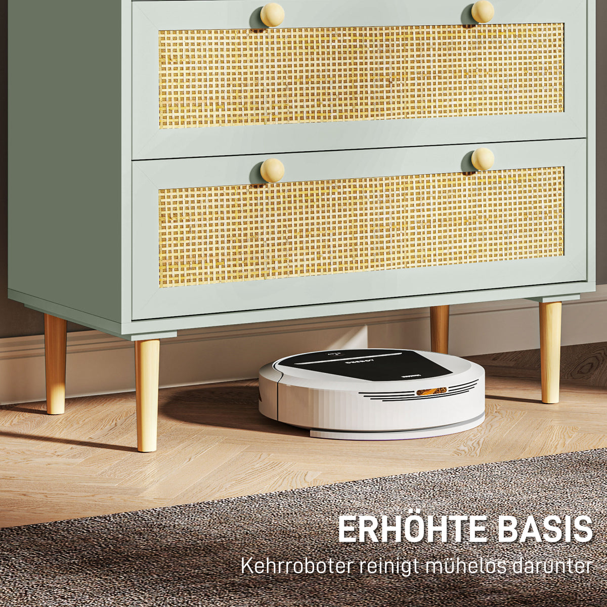 Kommode mit 3 Schubladen und Rattanfronten