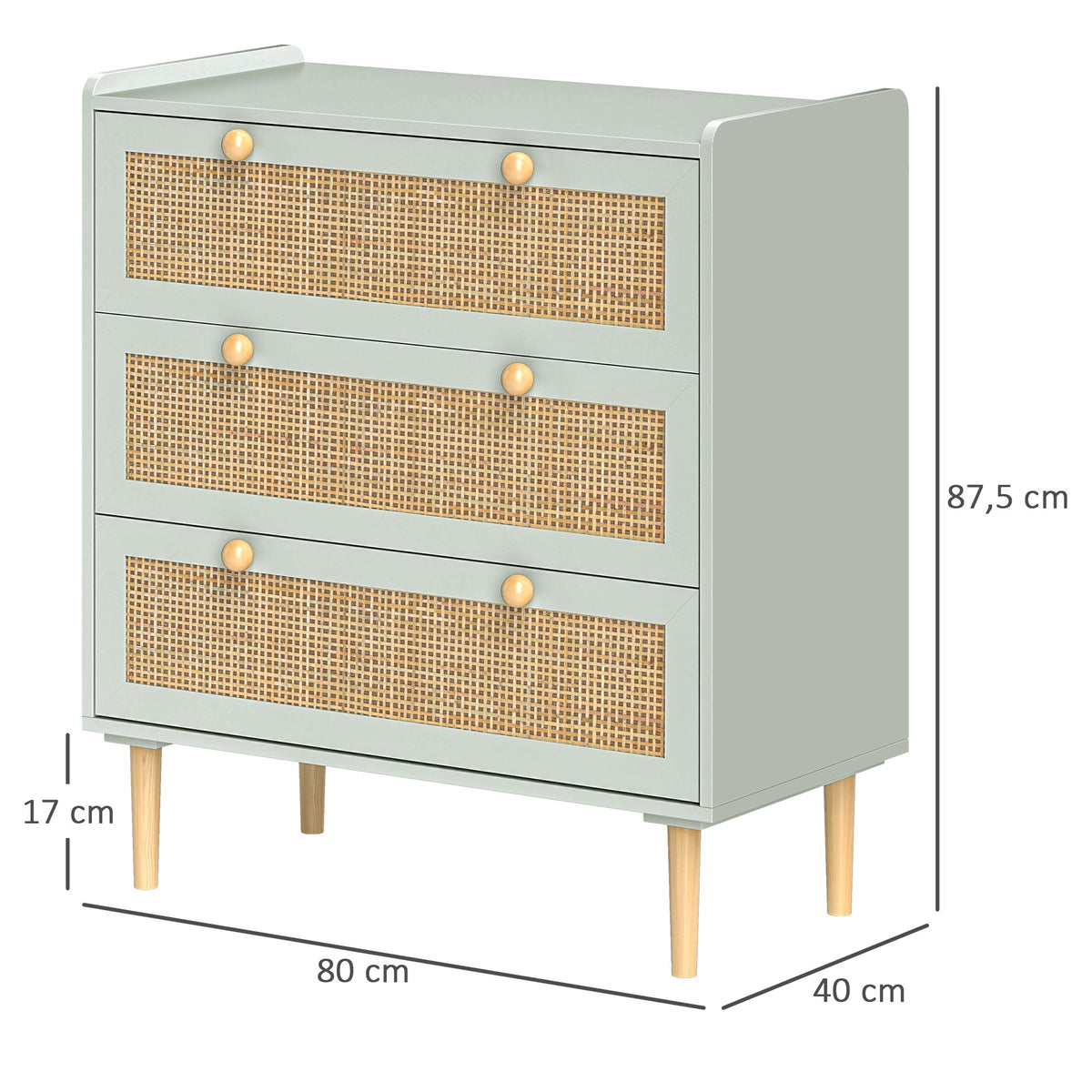 Kommode mit 3 Schubladen und Rattanfronten