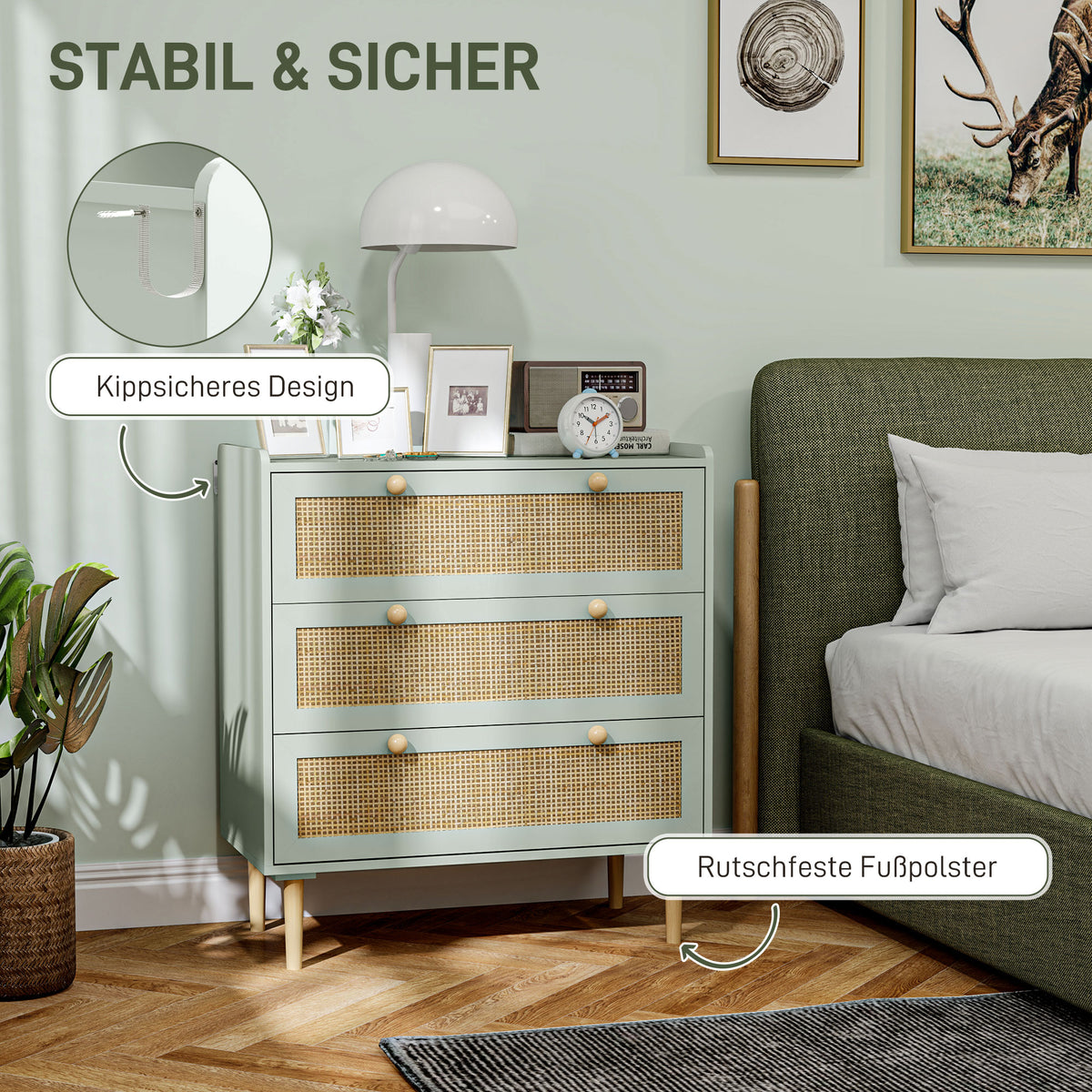 Kommode mit 3 Schubladen und Rattanfronten