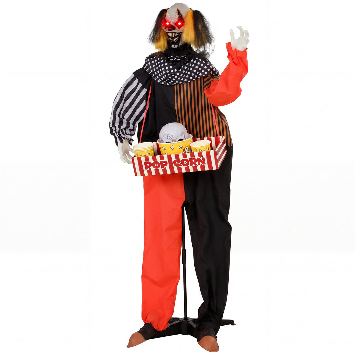 Animierter Halloween-Popcorn-Clown mit leuchtenden Augen