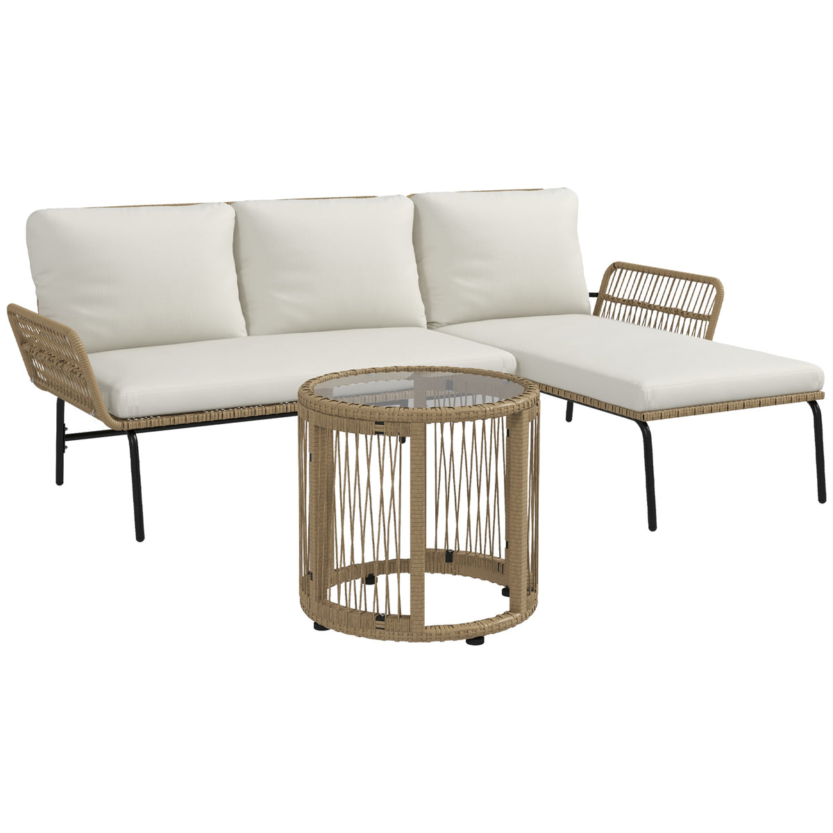 3-teiliges Polyrattan-Gartenmöbelset mit Sonnenliege