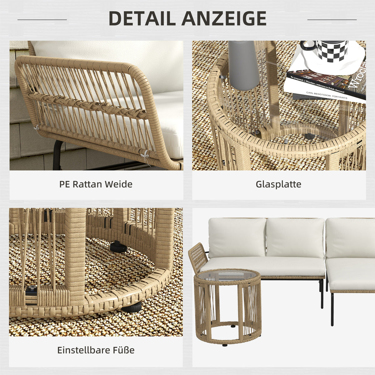 3-teiliges Polyrattan-Gartenmöbelset mit Sonnenliege