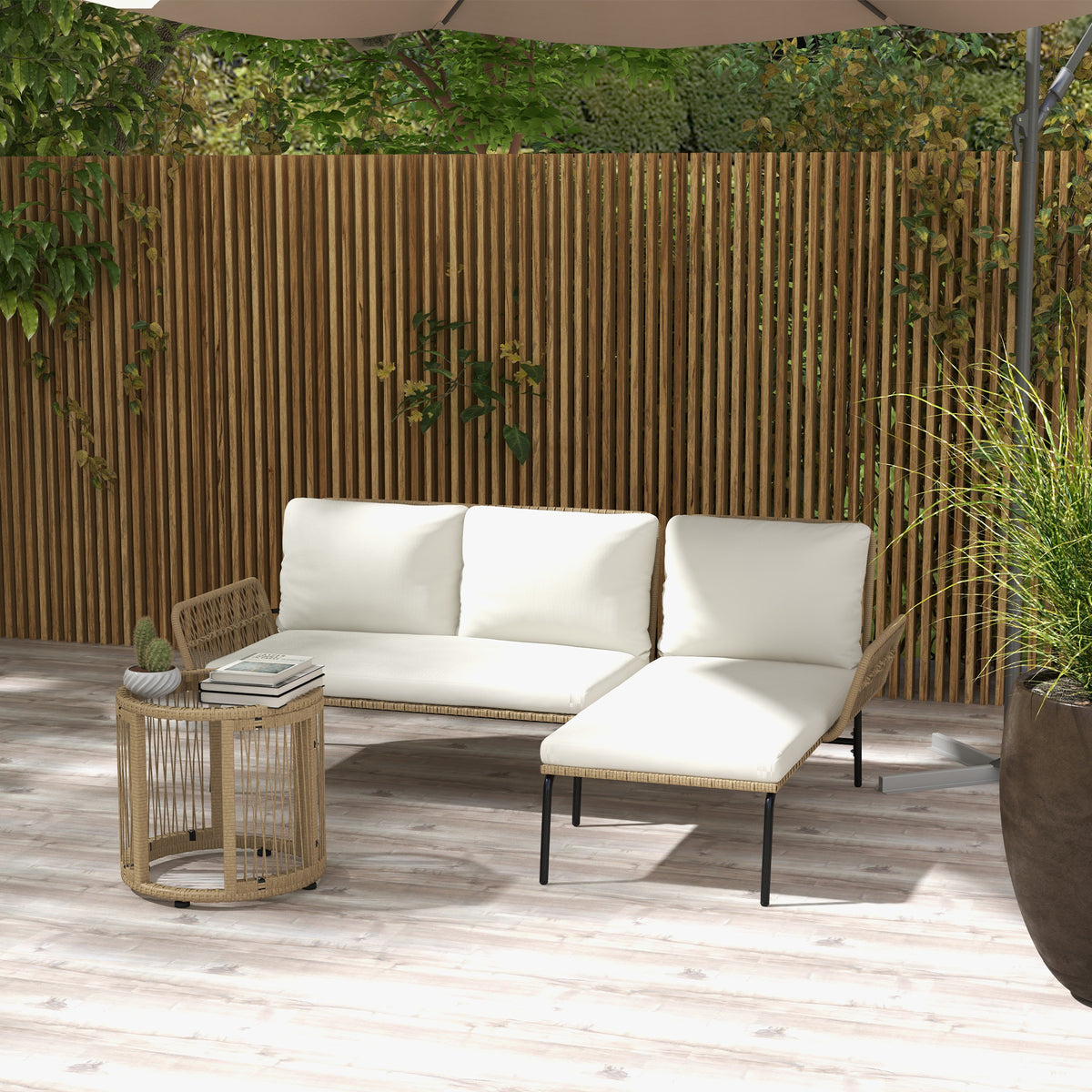 3-teiliges Polyrattan-Gartenmöbelset mit Sonnenliege