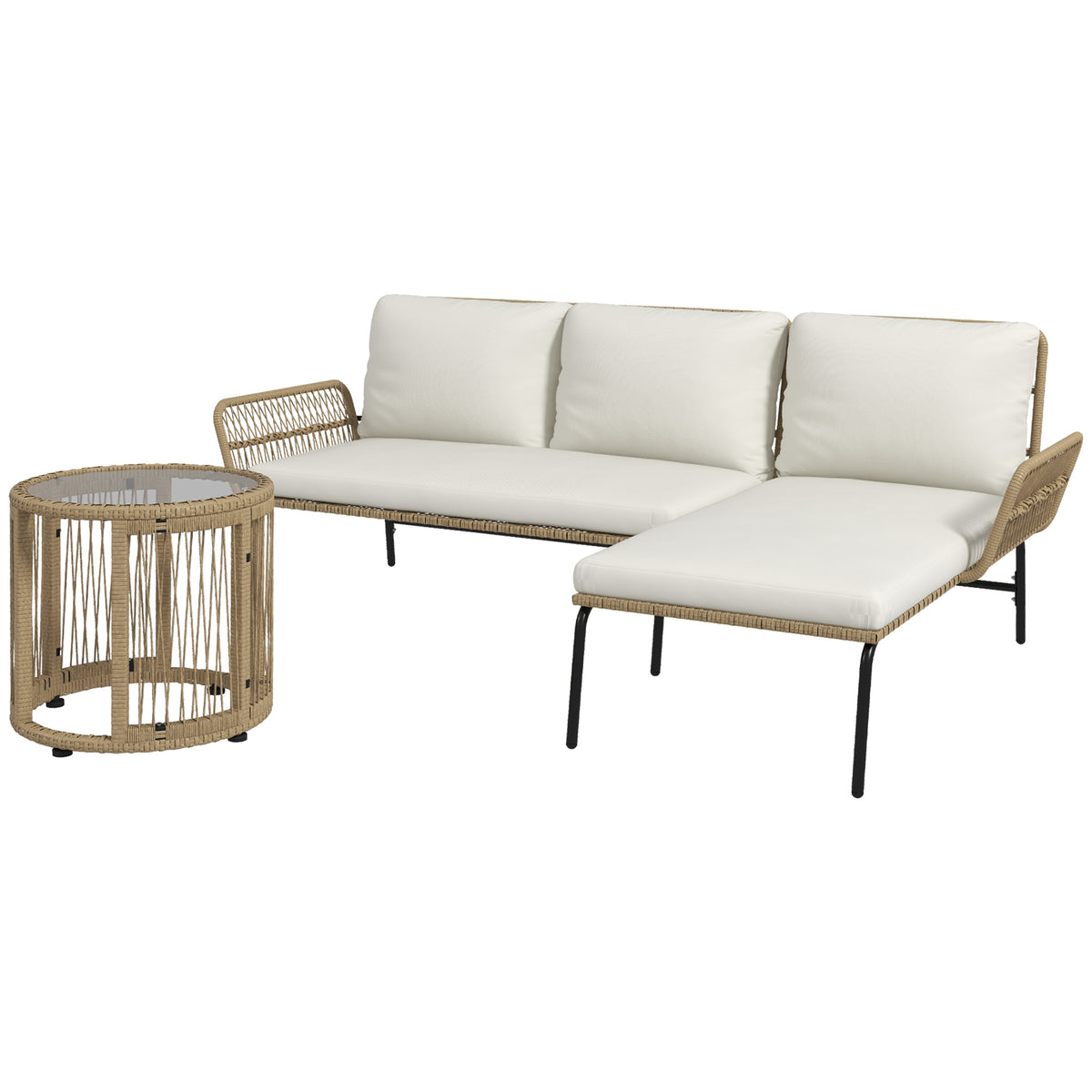 3-teiliges Polyrattan-Gartenmöbelset mit Sonnenliege