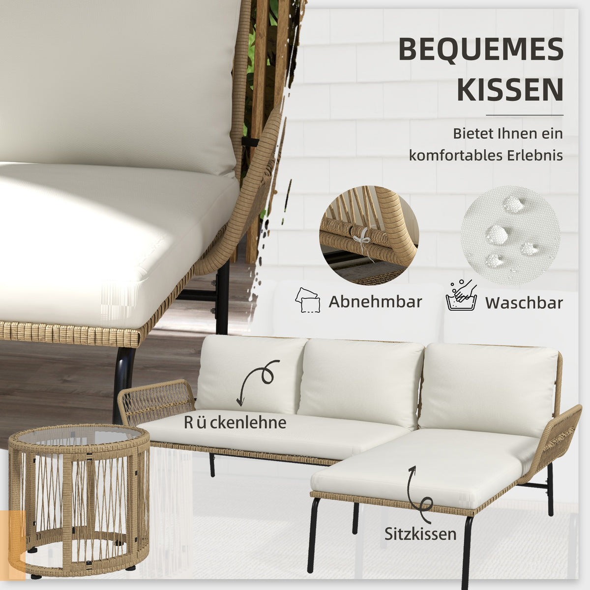 3-teiliges Polyrattan-Gartenmöbelset mit Sonnenliege
