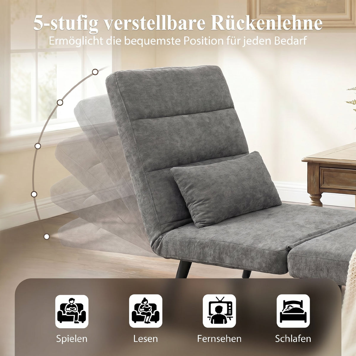 3-in-1-Schlafsessel mit 5-fach verstellbarer Rückenlehne