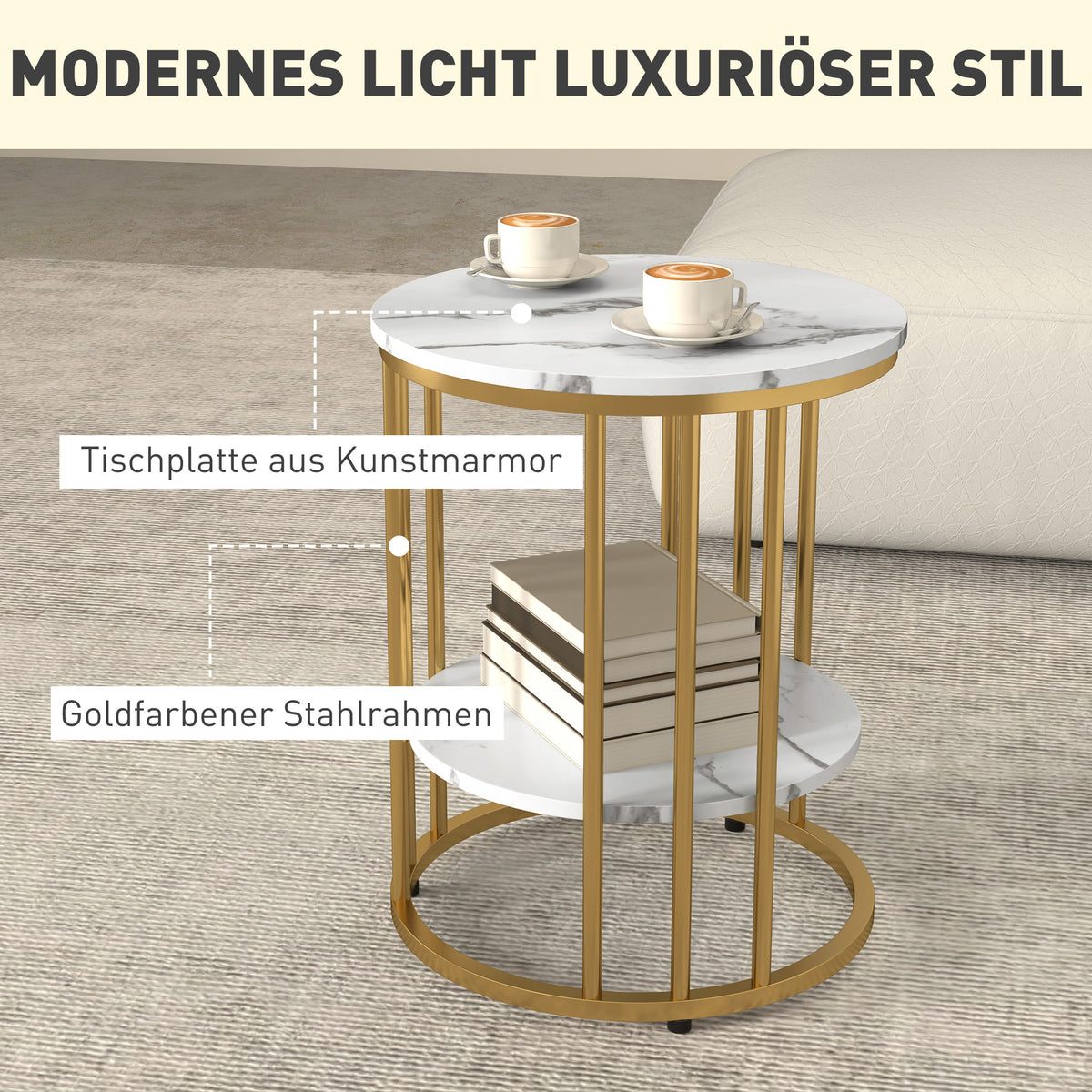 Rundes Couchtisch-Set mit offenem Stauraum