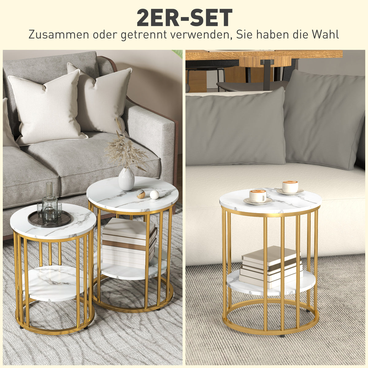 Rundes Couchtisch-Set mit offenem Stauraum