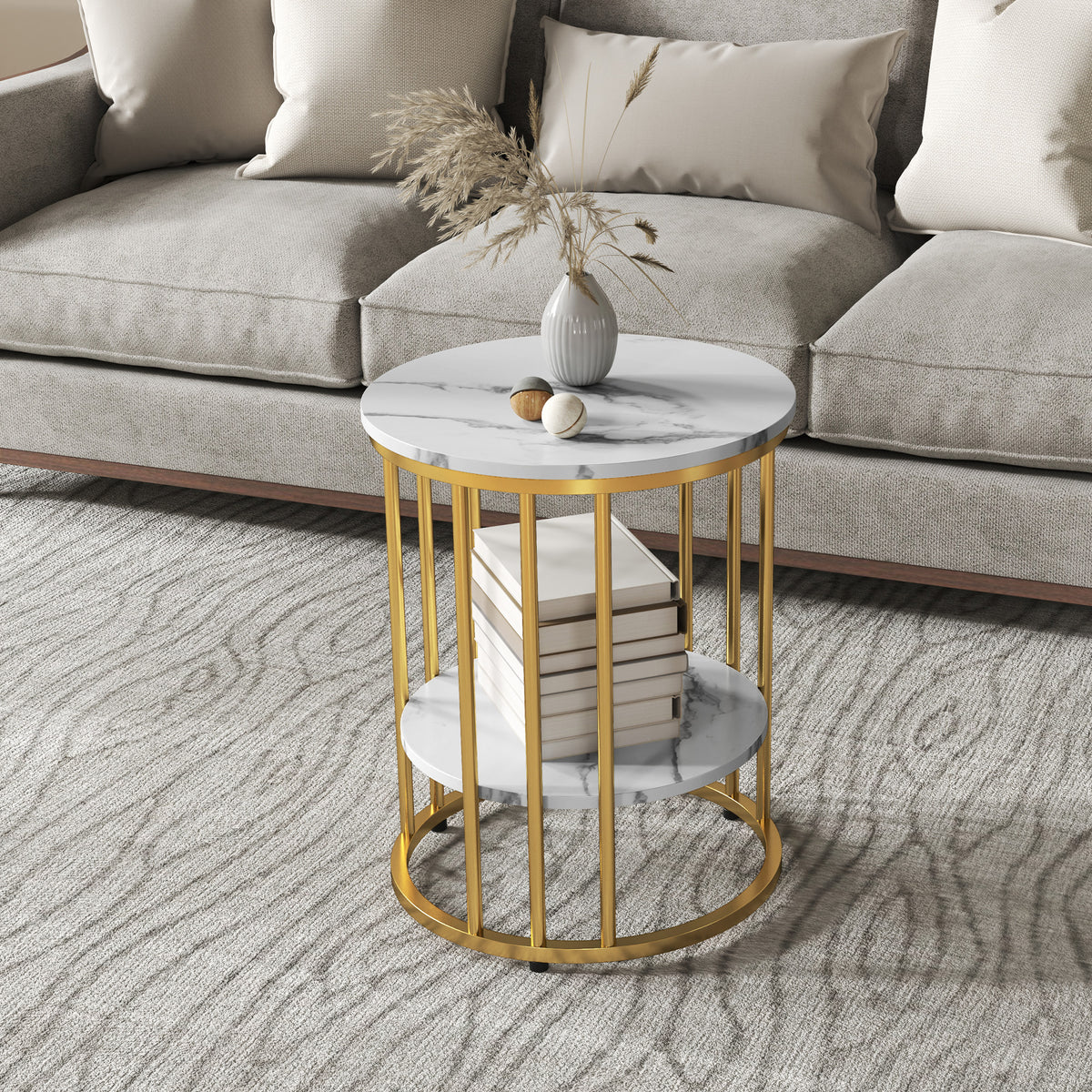 Rundes Couchtisch-Set mit offenem Stauraum