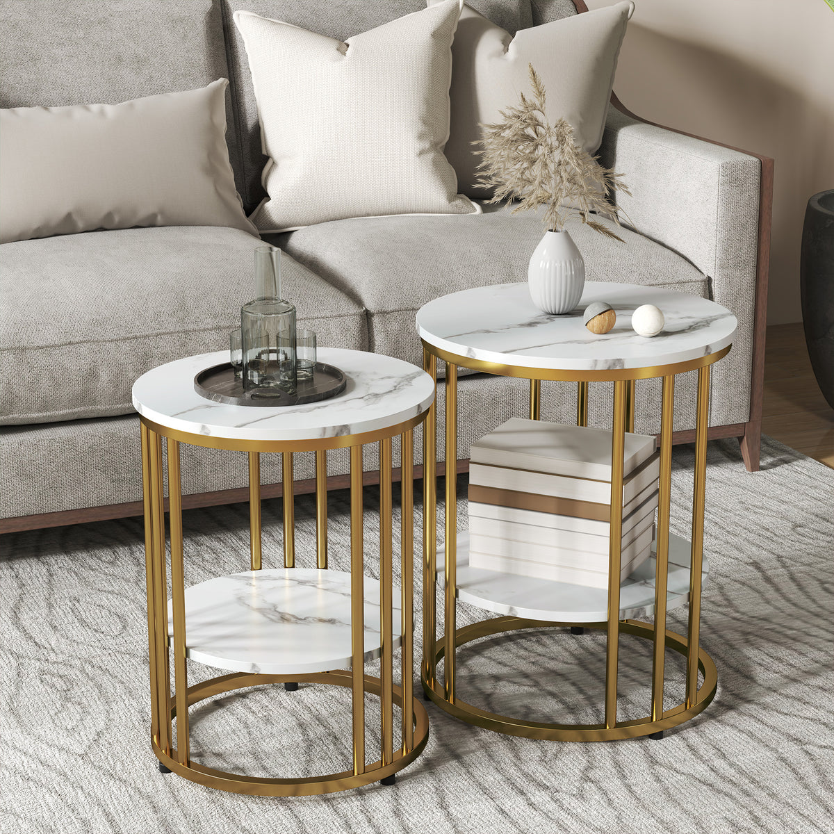 Rundes Couchtisch-Set mit offenem Stauraum