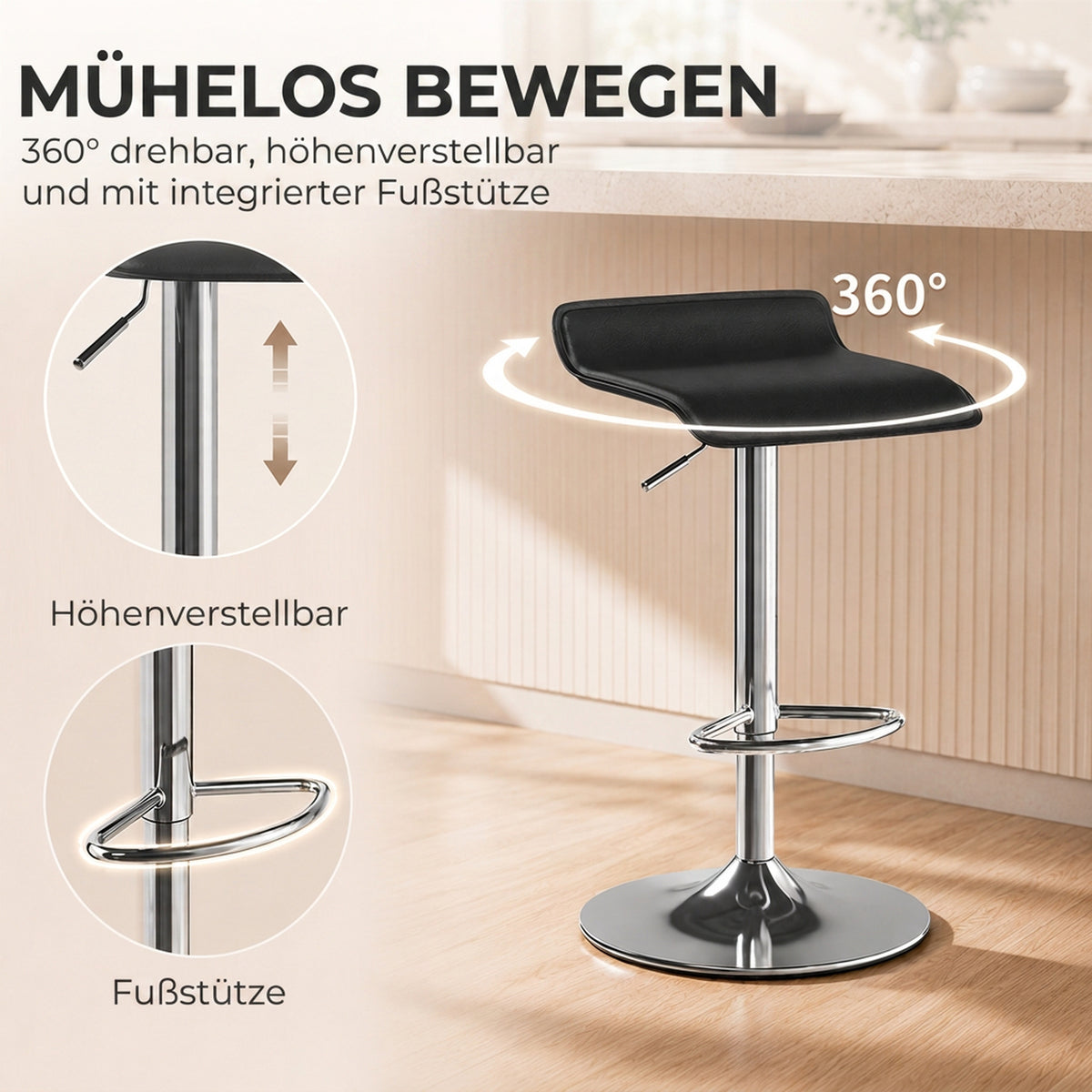 Höhenverstellbarer Barhocker mit 360° Drehfunktion