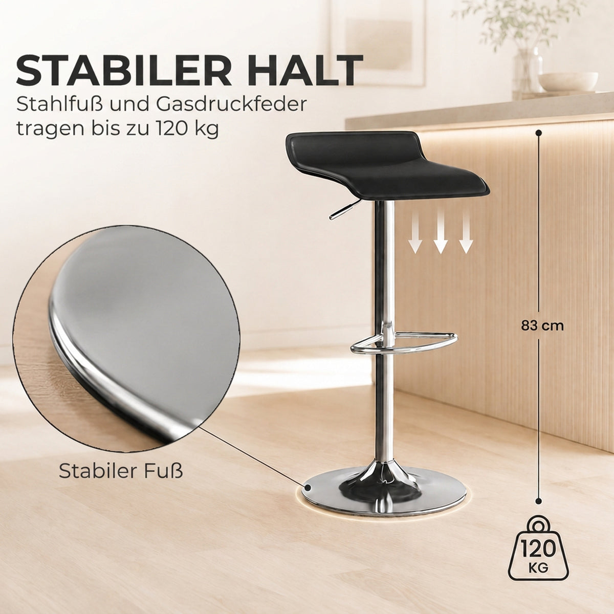 Höhenverstellbarer Barhocker mit 360° Drehfunktion