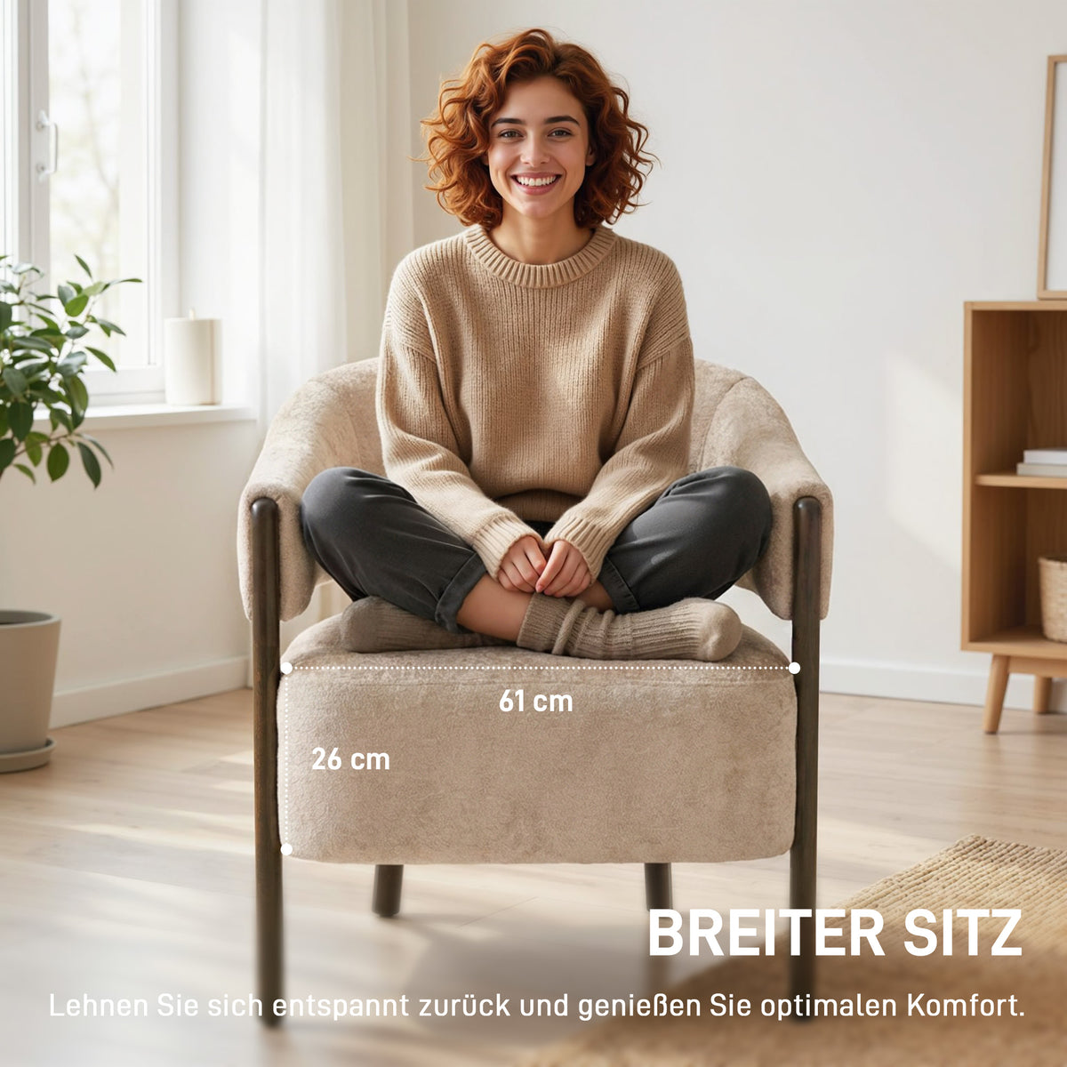 Chenille-Polstersessel mit Holzrahmen und Armlehnen