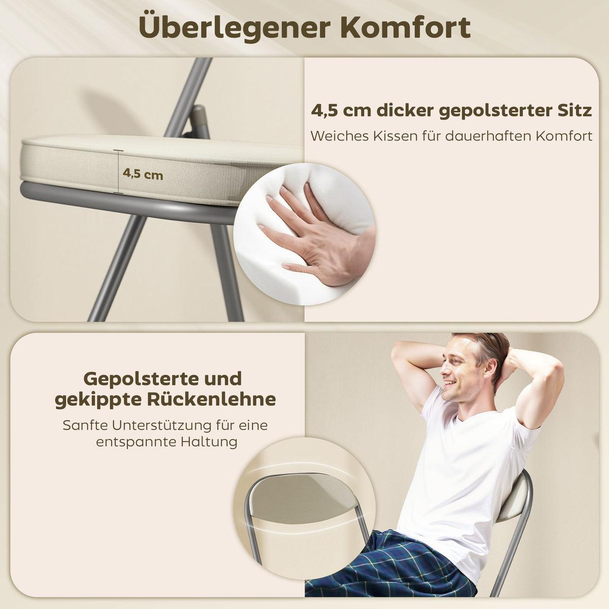 4er-Set gepolsterte Klappstühle mit Cordbezug