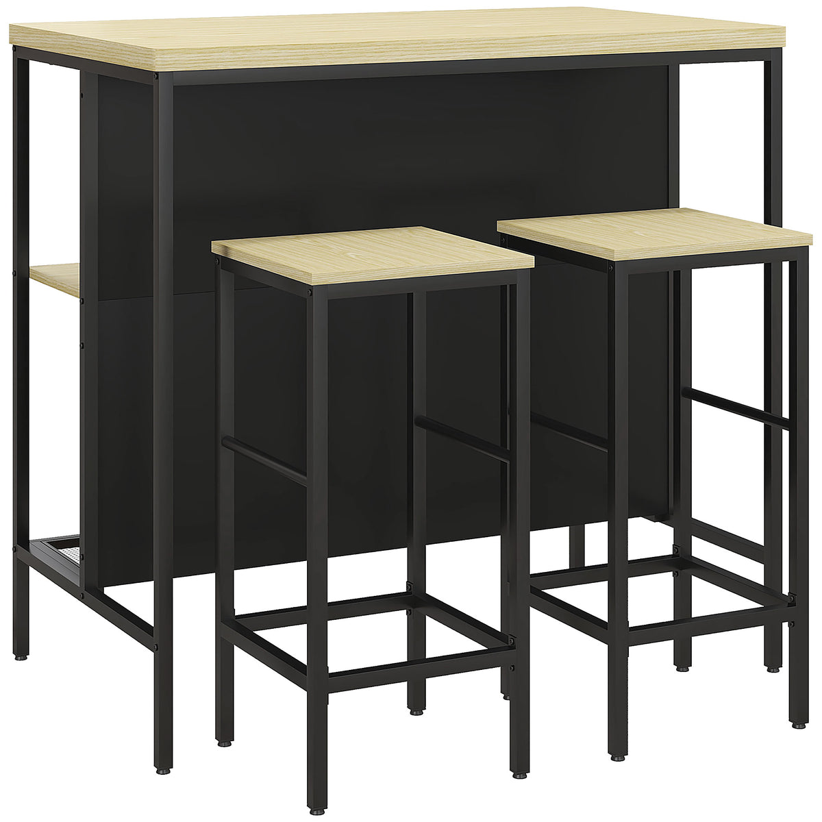 Bartisch-Set mit zwei Barhockern und Ablagen