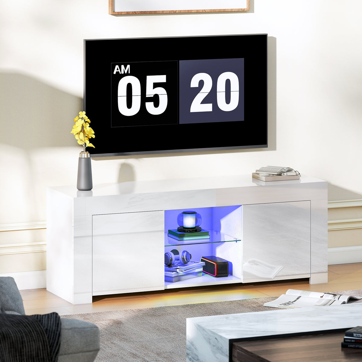 TV-Lowboard 120 cm mit RGB-LED und Glasablage