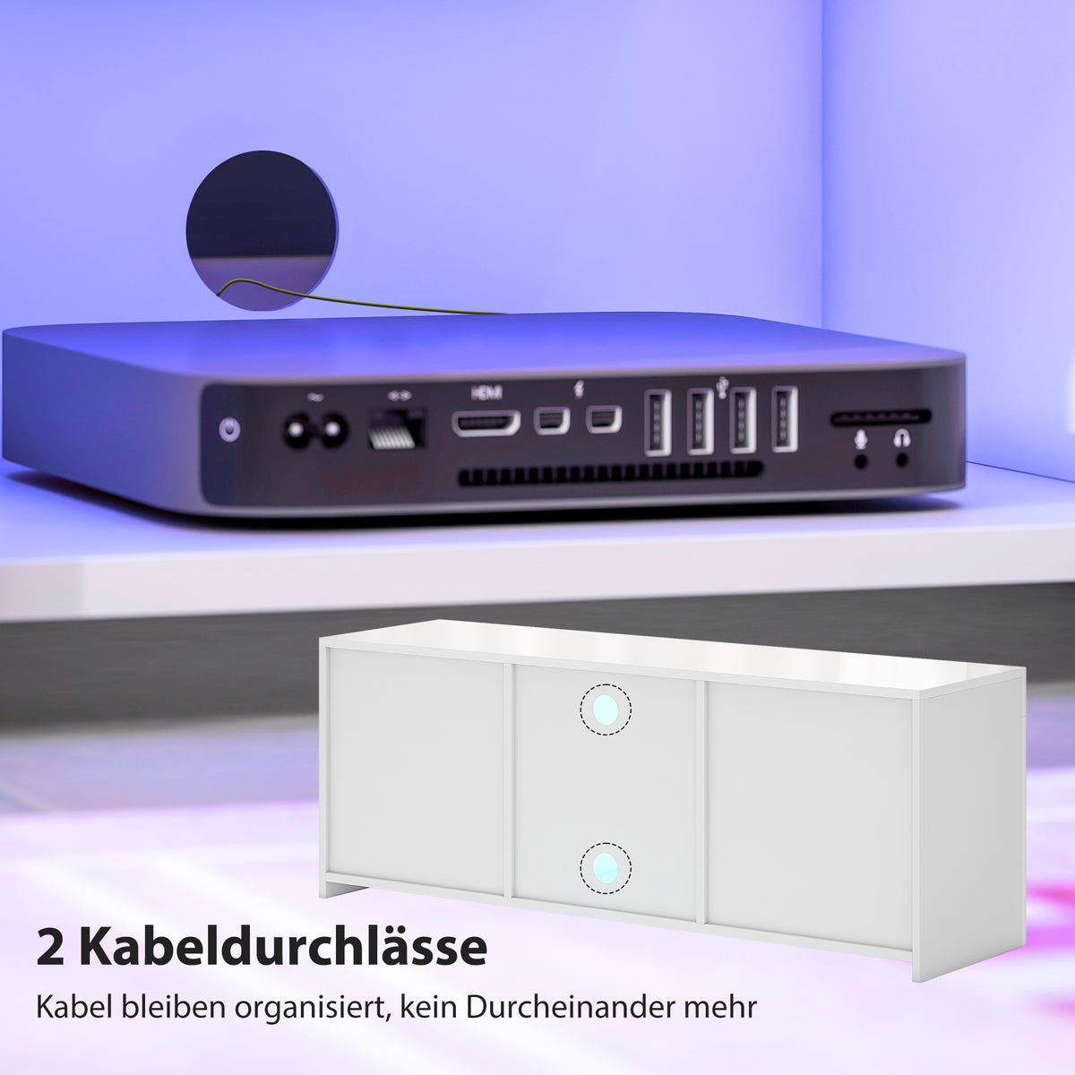 TV-Lowboard 120 cm mit RGB-LED und Glasablage