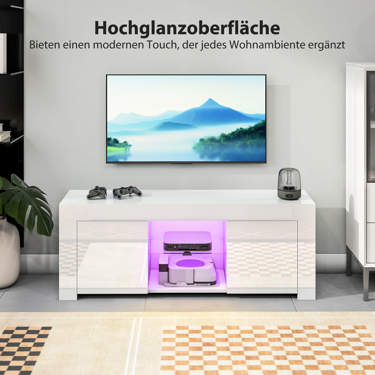 TV-Lowboard 120 cm mit RGB-LED und Glasablage