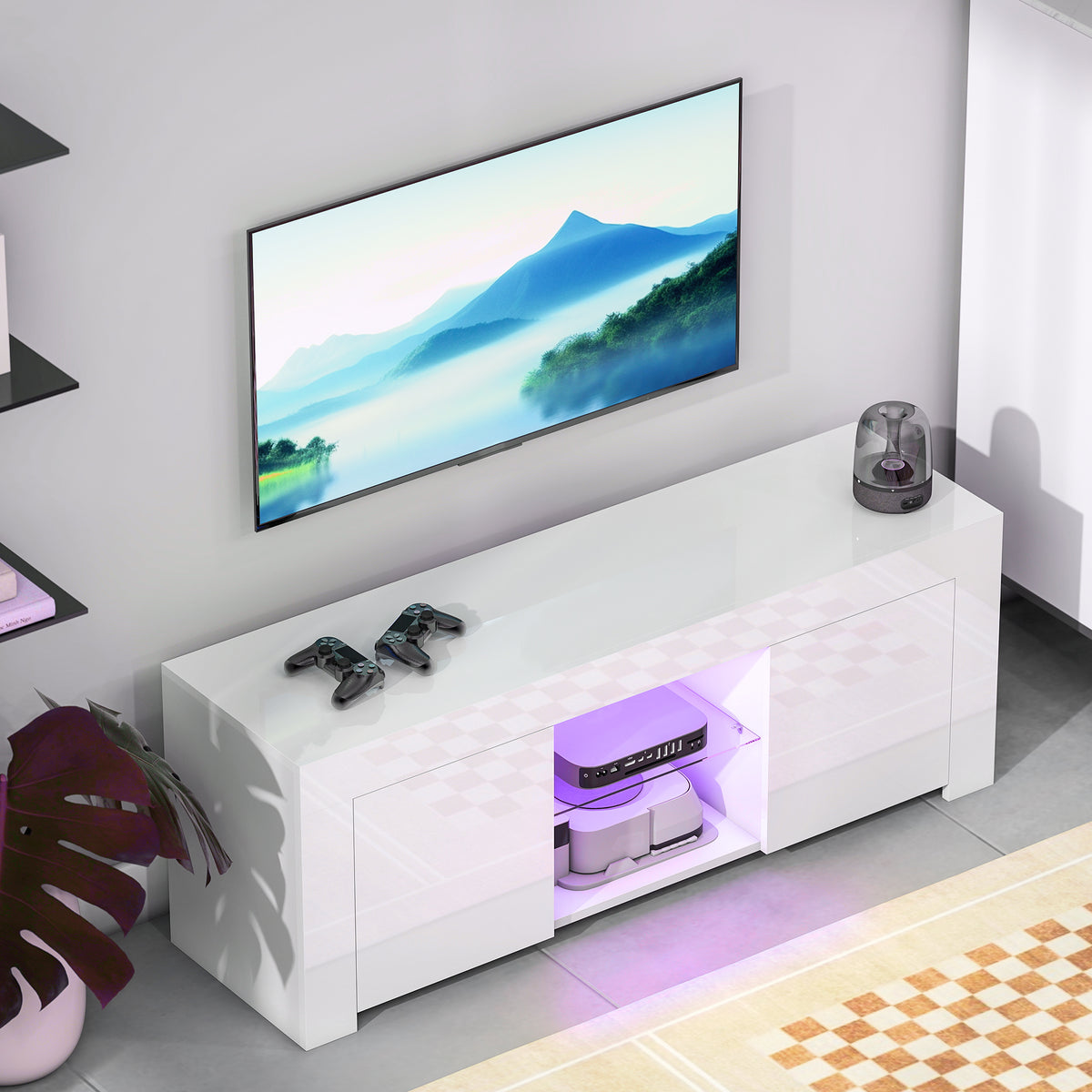 TV-Lowboard 120 cm mit RGB-LED und Glasablage