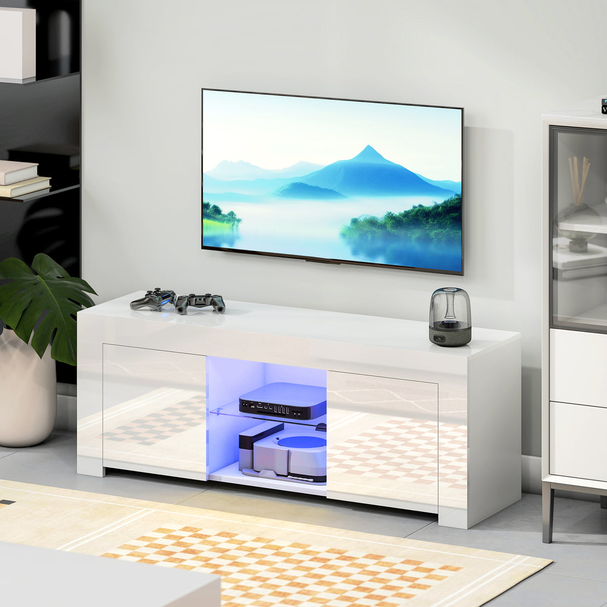 TV-Lowboard 120 cm mit RGB-LED und Glasablage