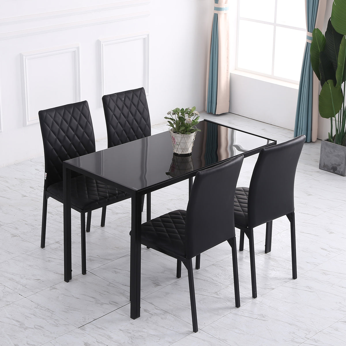 4er-Set Esszimmerstühle mit Rautensteppung