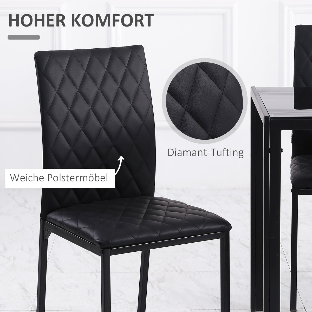 4er-Set Esszimmerstühle mit Rautensteppung