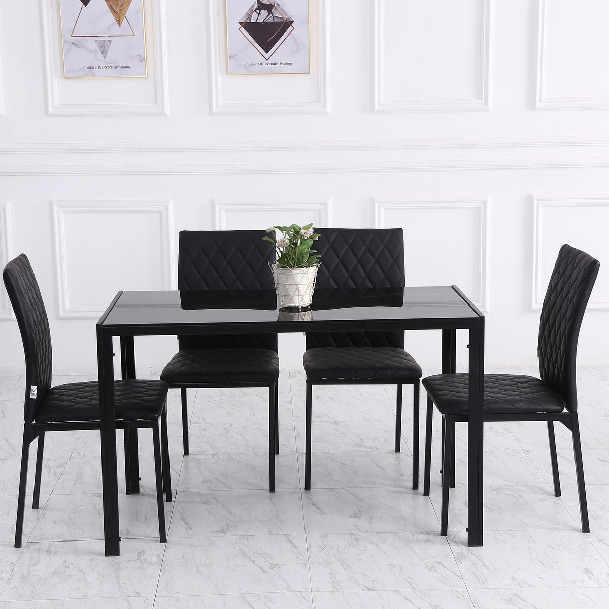 4er-Set Esszimmerstühle mit Rautensteppung