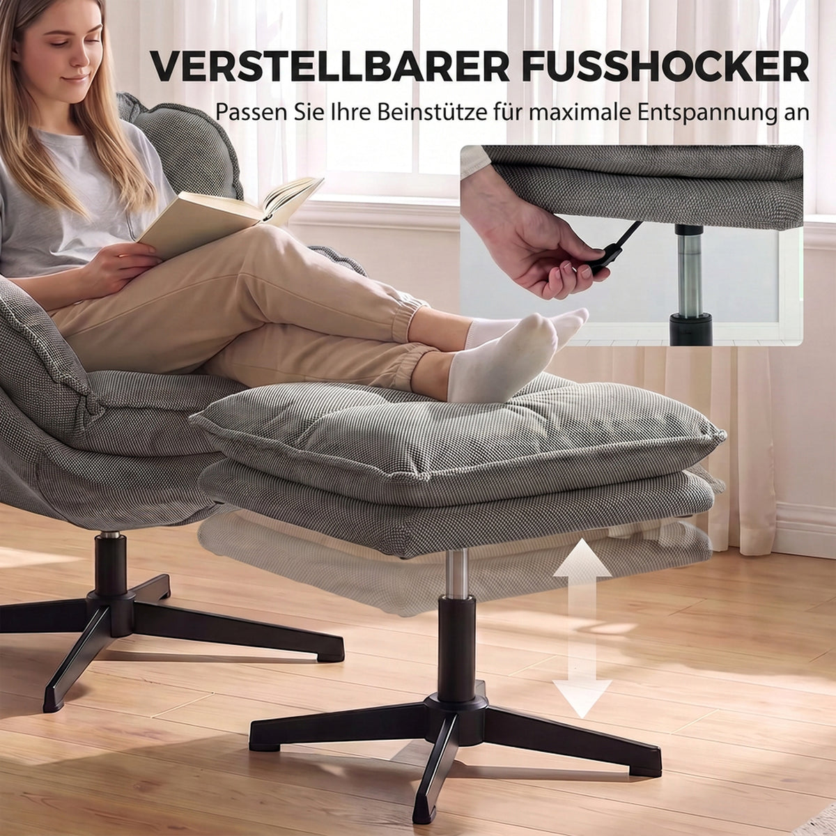 Drehsessel mit höhenverstellbarem Fußhocker