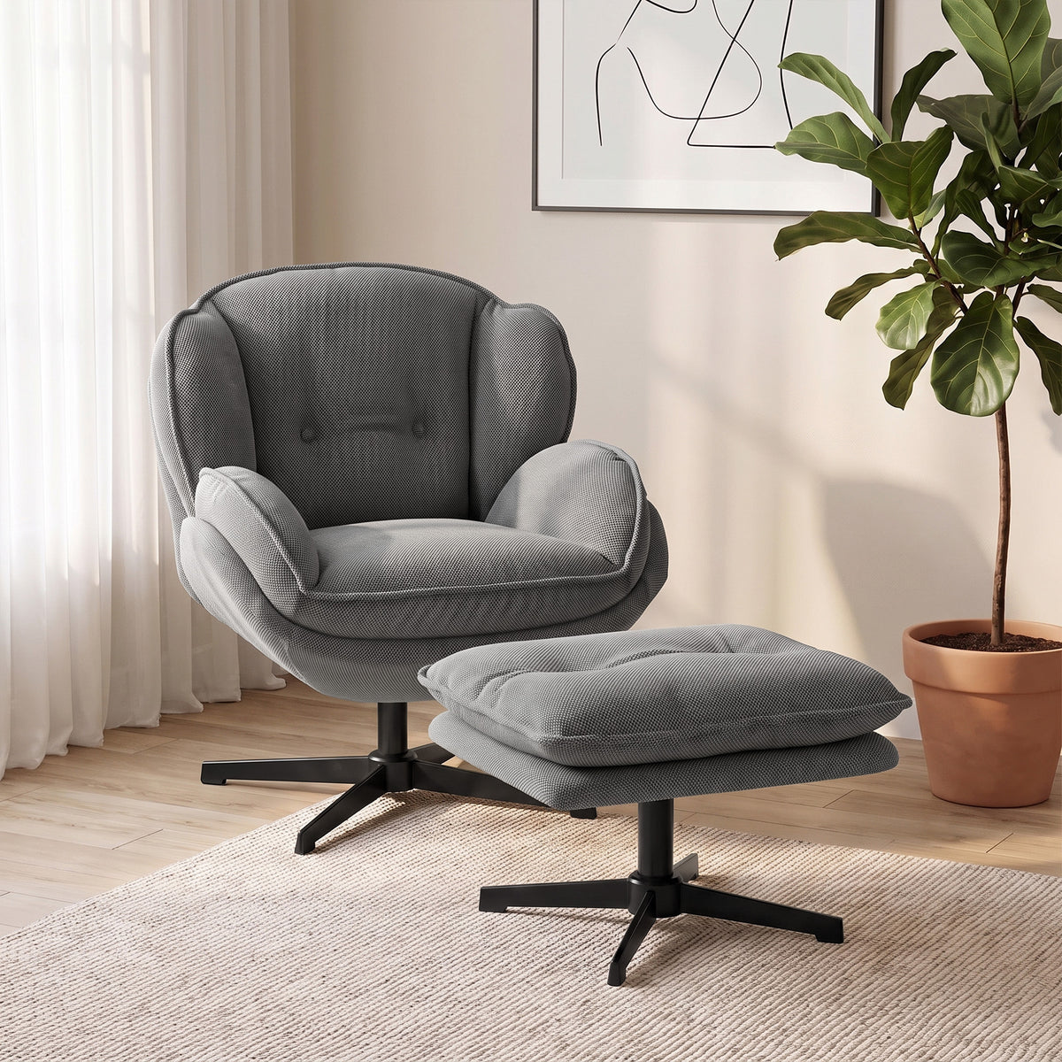 Drehsessel mit höhenverstellbarem Fußhocker