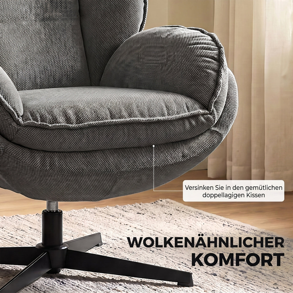 Drehsessel mit höhenverstellbarem Fußhocker