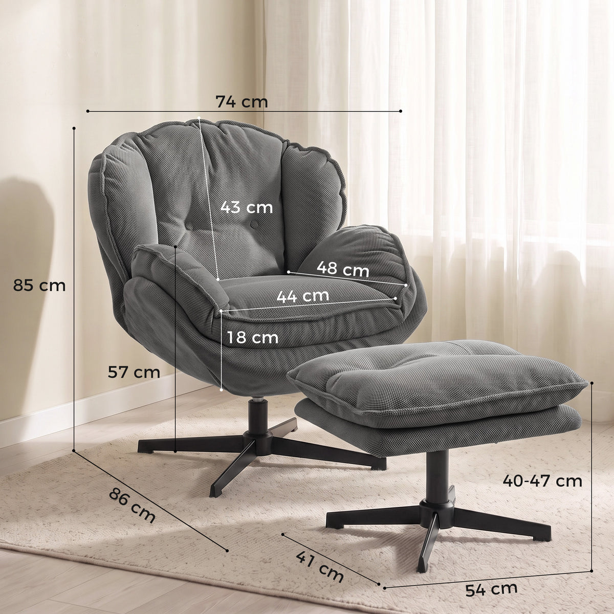 Drehsessel mit höhenverstellbarem Fußhocker