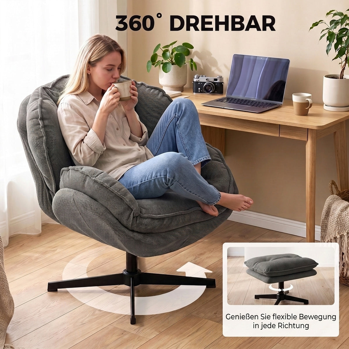 Drehsessel mit höhenverstellbarem Fußhocker