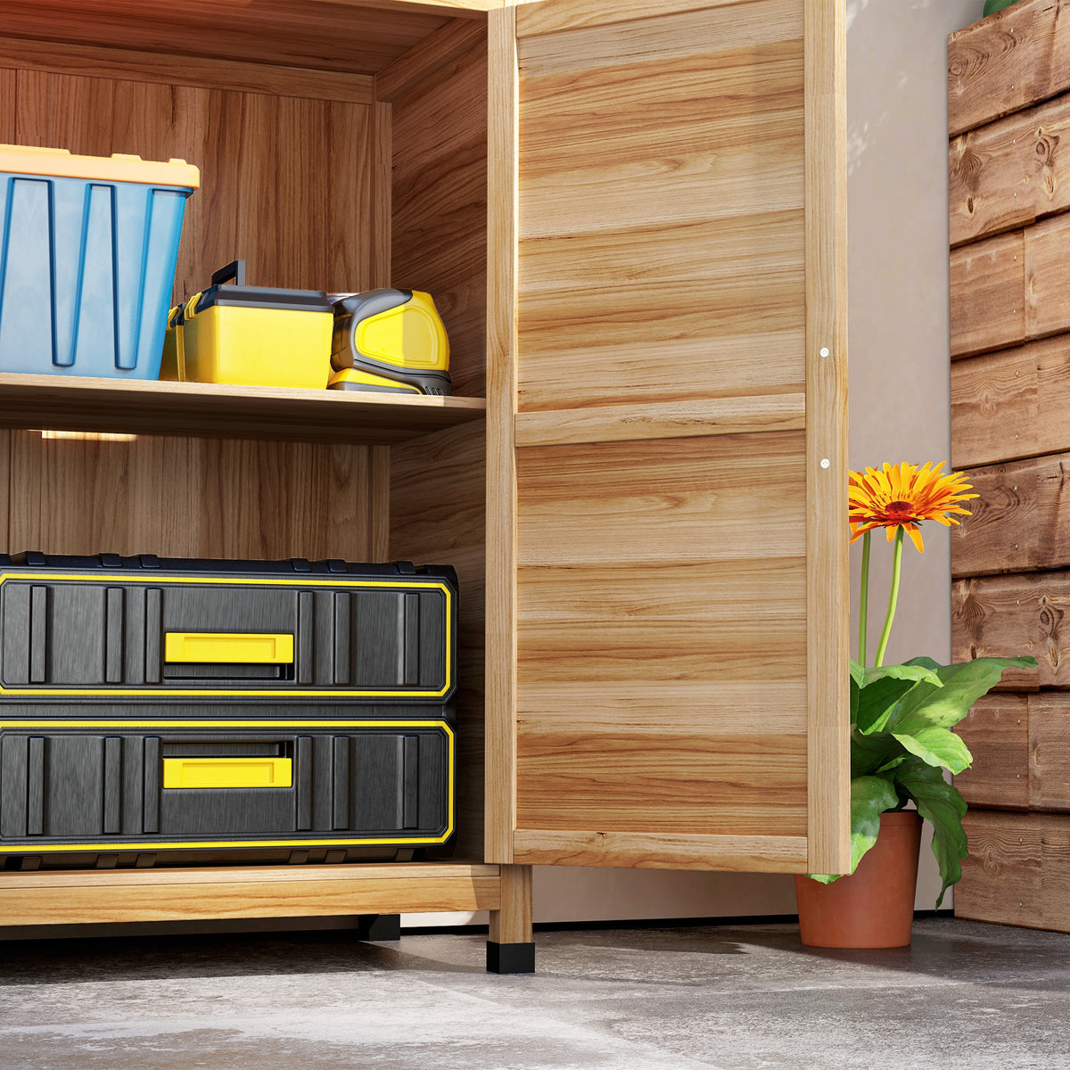Gartenschrank mit Arbeitsfläche und Innenregal