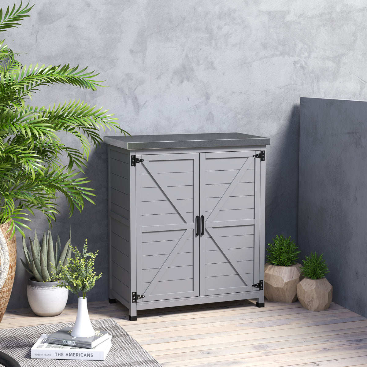 Gartenschrank mit Arbeitsfläche und Innenregal