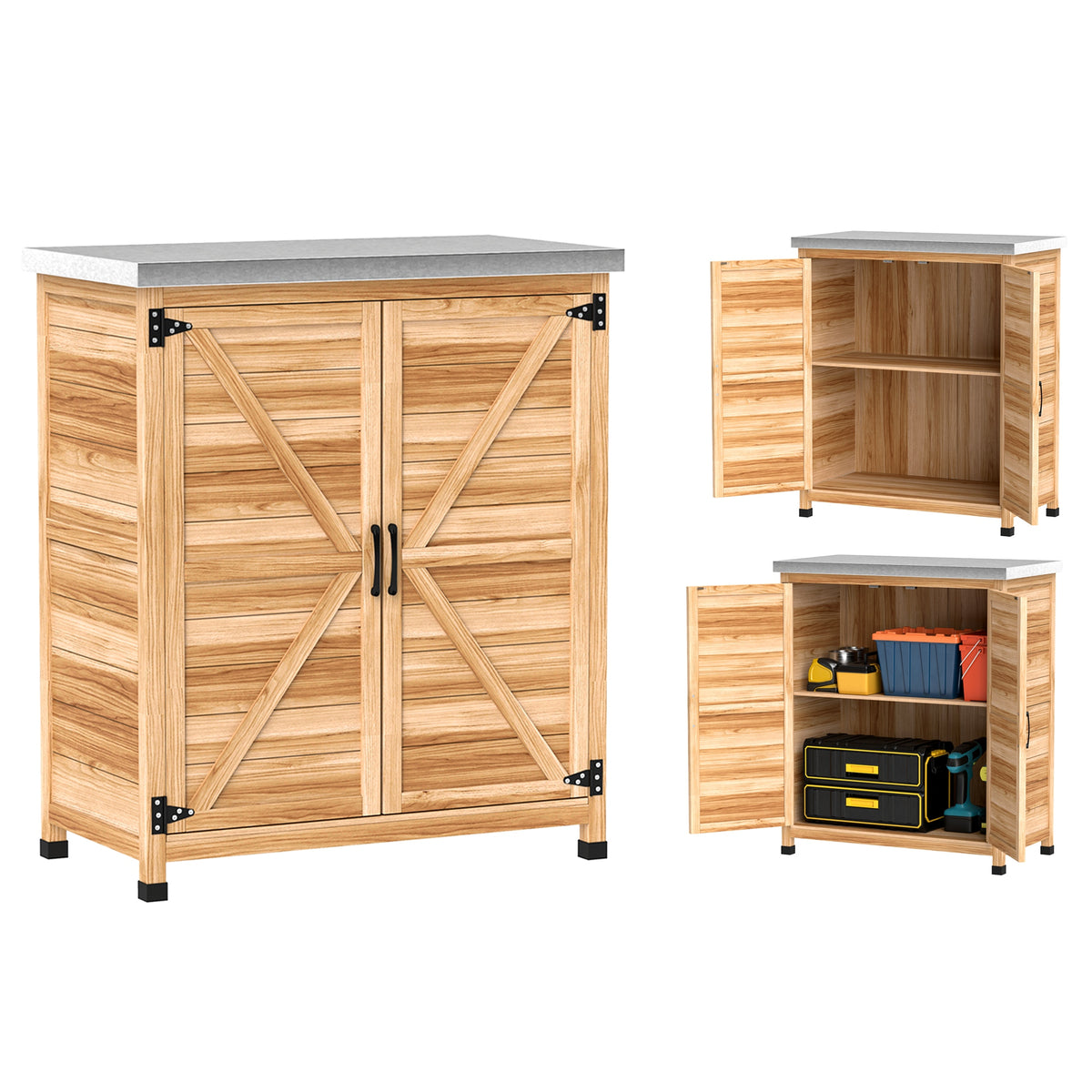 Gartenschrank mit Arbeitsfläche und Innenregal