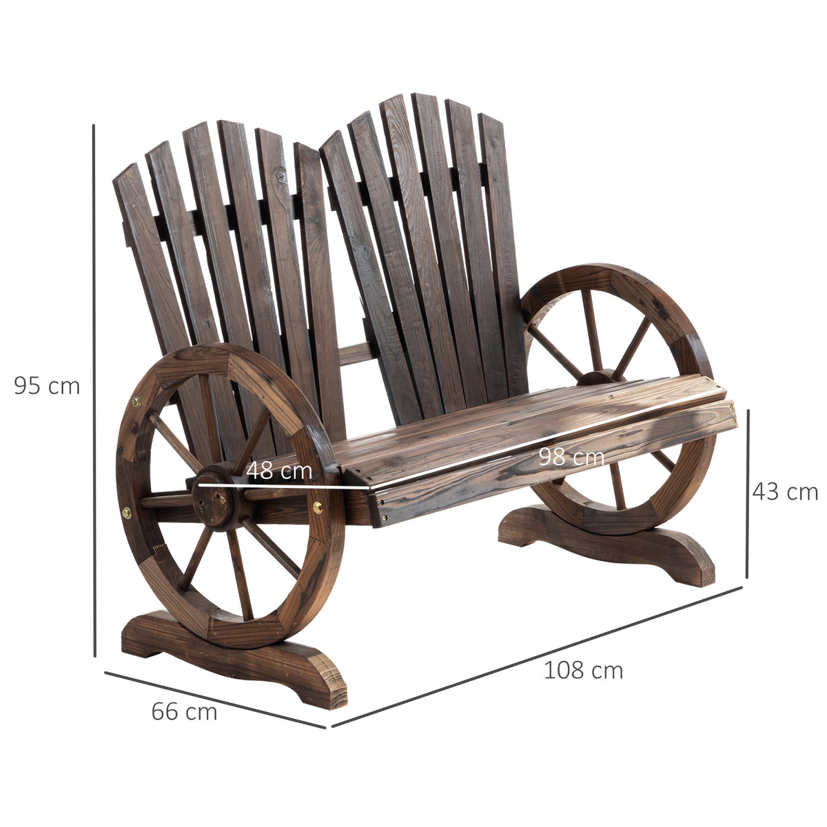 Gartenbank aus Tannenholz mit Wagenrad-Armlehnen