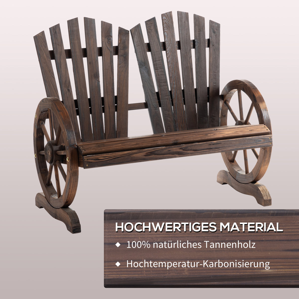 Gartenbank aus Tannenholz mit Wagenrad-Armlehnen