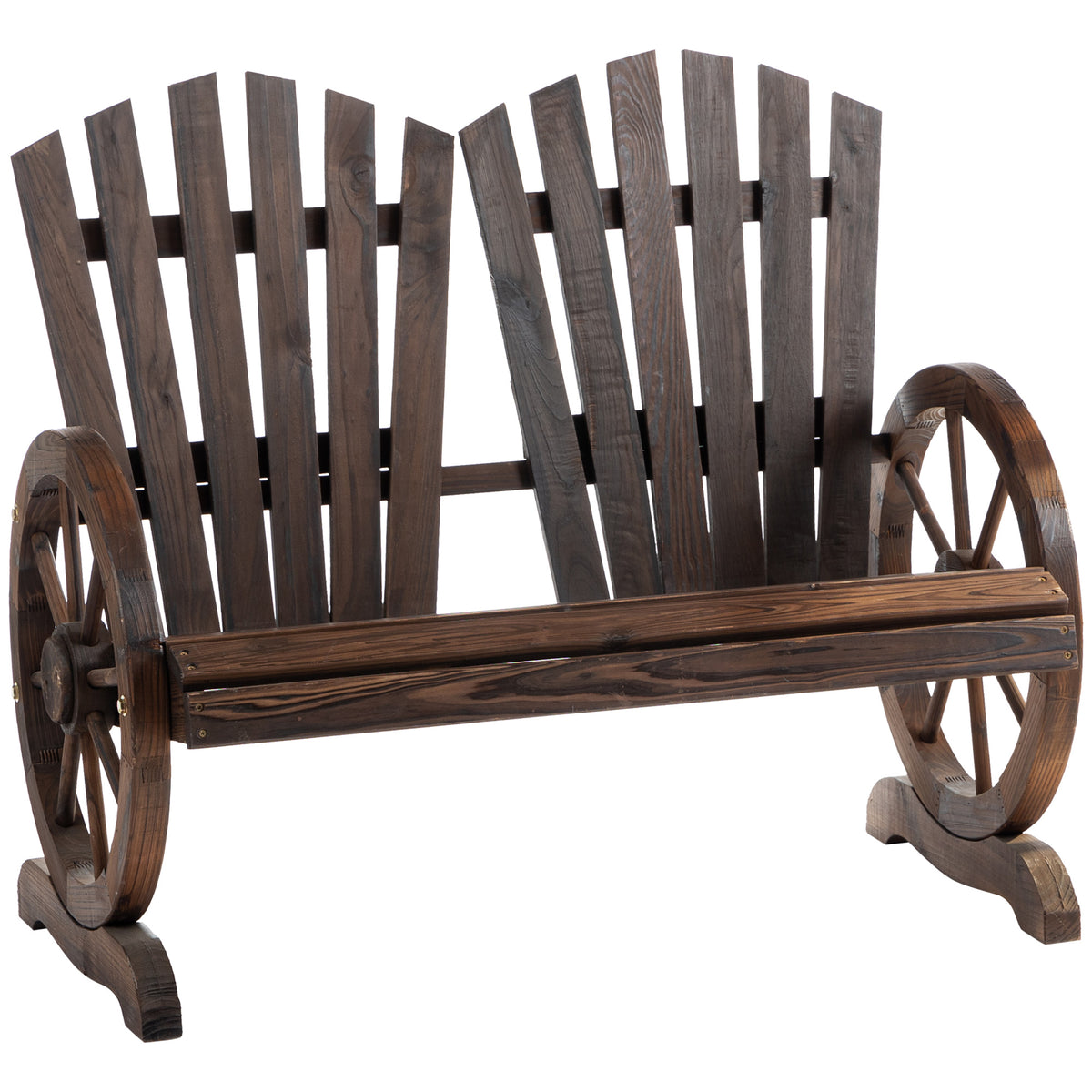 Gartenbank aus Tannenholz mit Wagenrad-Armlehnen