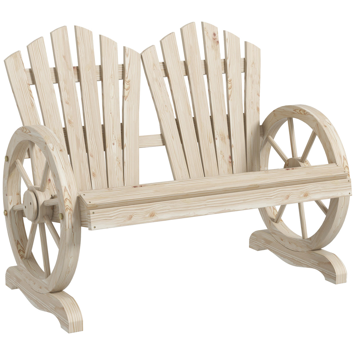 Gartenbank aus Tannenholz mit Wagenrad-Armlehnen