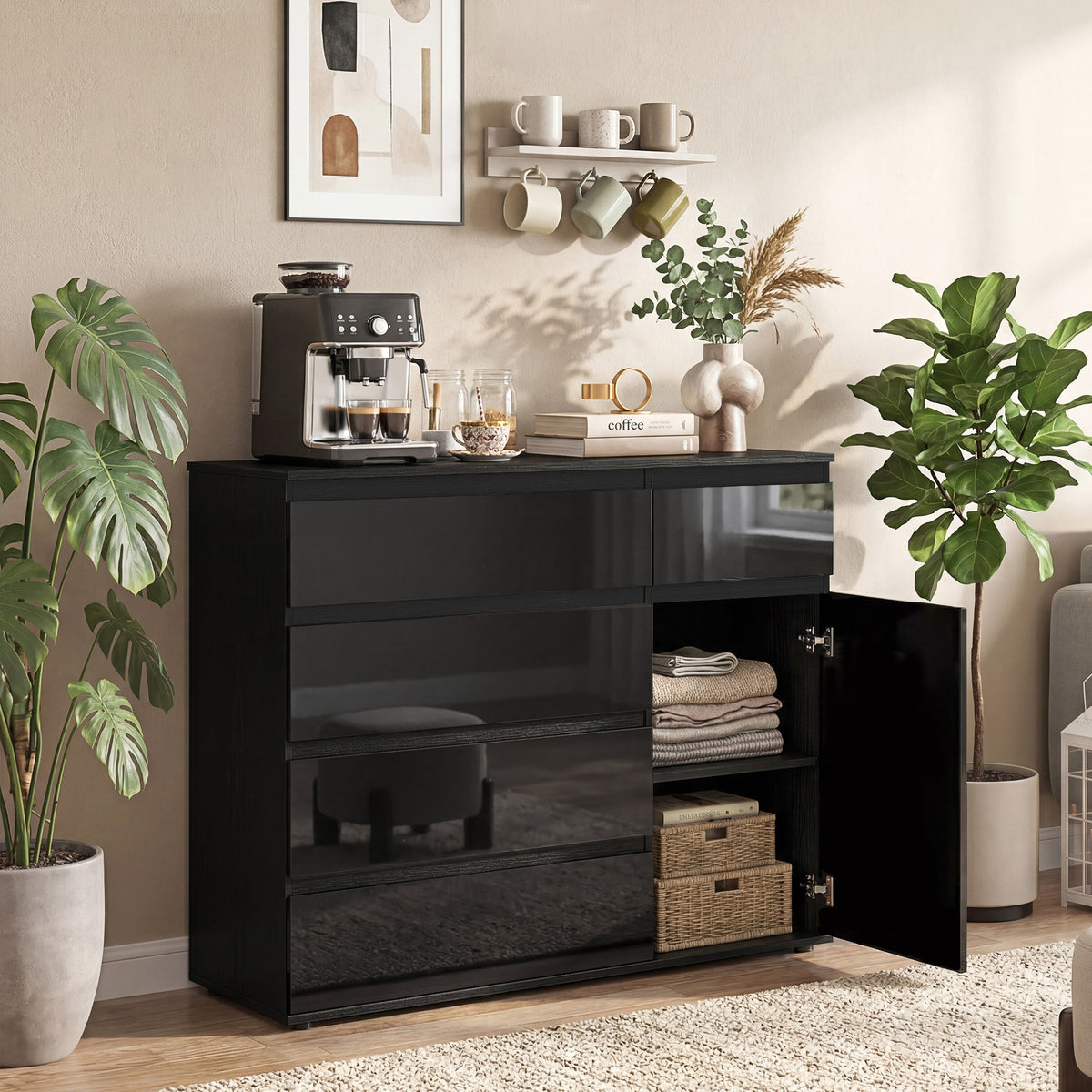 Sideboard 100 cm mit 5 Schubladen und Soft-Close-Tür