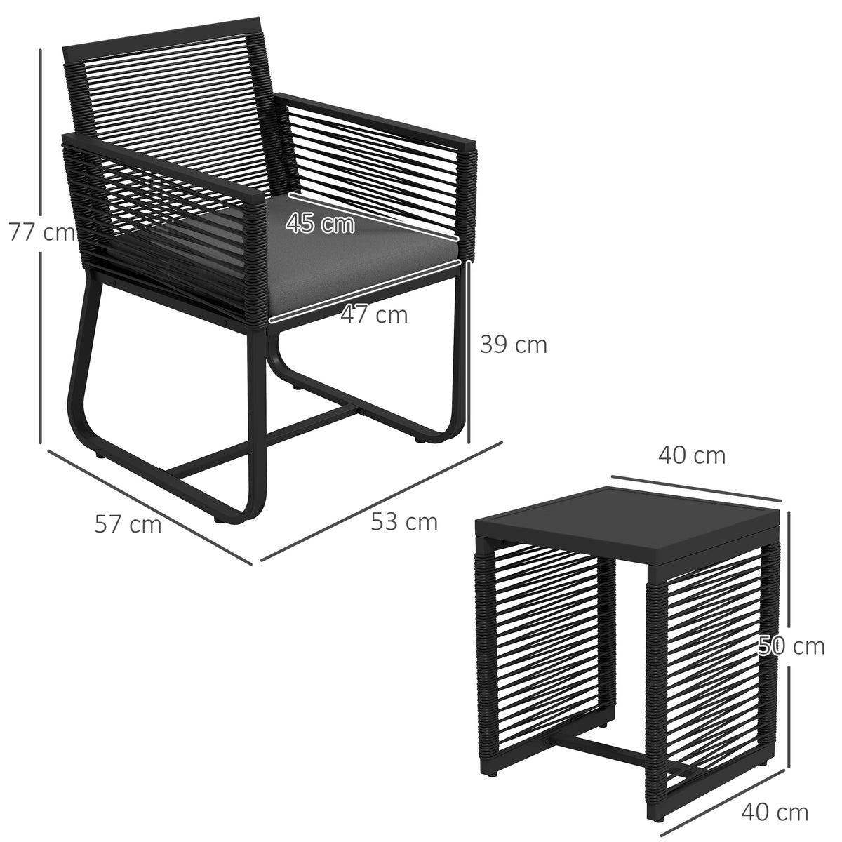 3-teiliges Balkon-Bistroset mit Glastisch