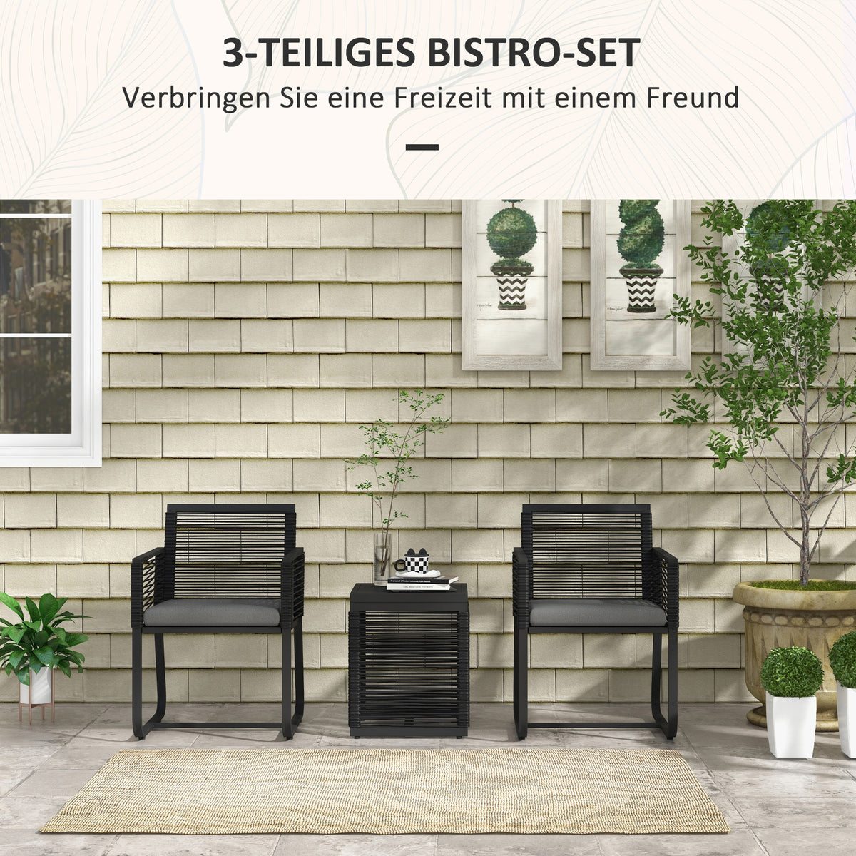 3-teiliges Balkon-Bistroset mit Glastisch