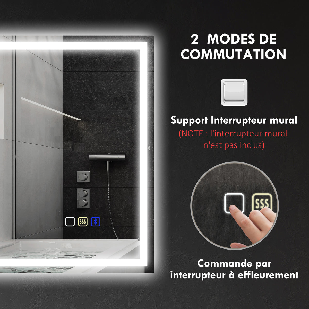 LED-Badezimmerspiegel mit Bluetooth und Uhr