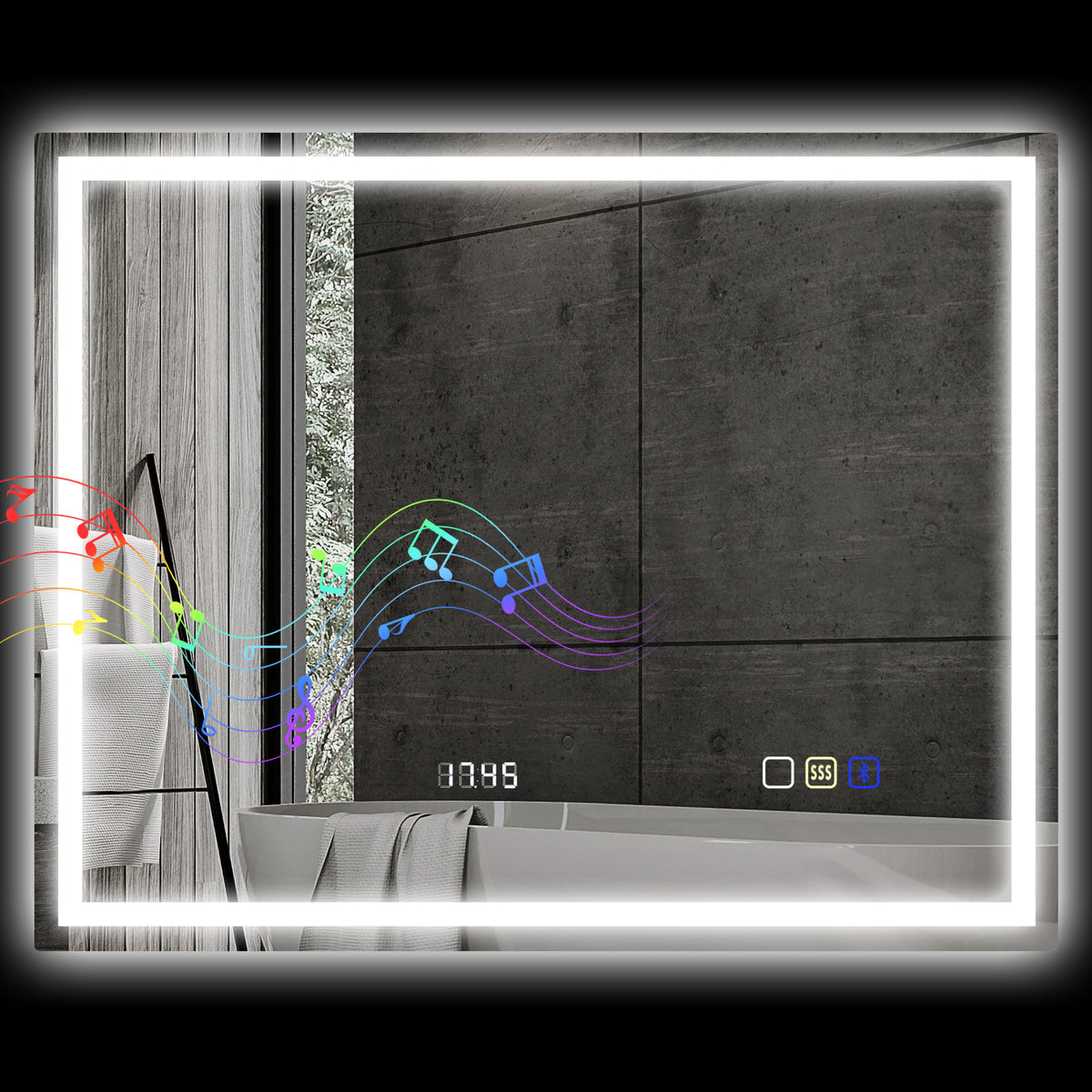 LED-Badezimmerspiegel mit Bluetooth und Uhr