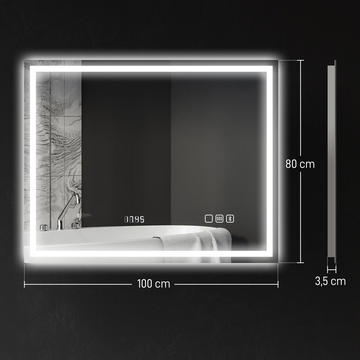 LED-Badezimmerspiegel mit Bluetooth und Uhr