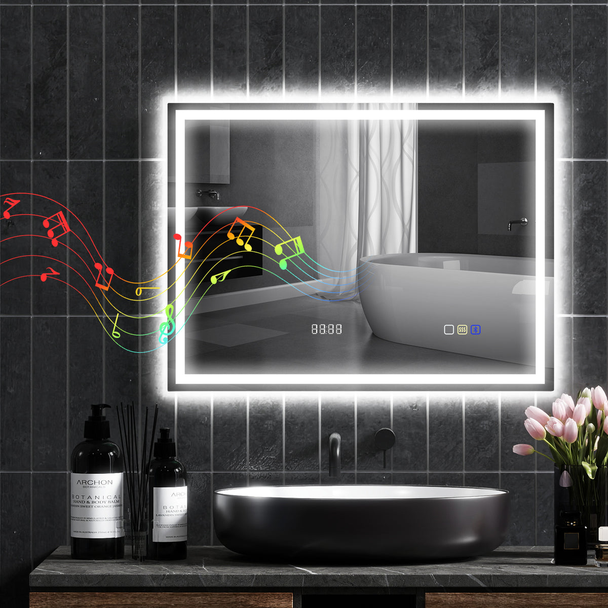 LED-Badezimmerspiegel mit Bluetooth und Uhr
