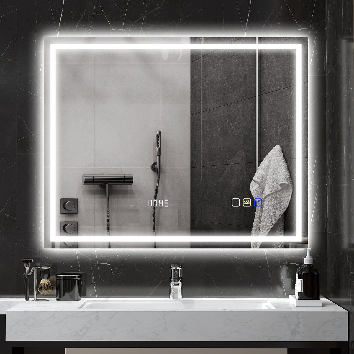 LED-Badezimmerspiegel mit Bluetooth und Uhr